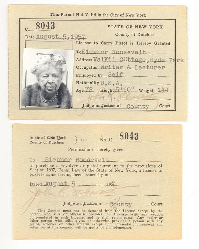 Eleanor Roosevelt pistol Permit