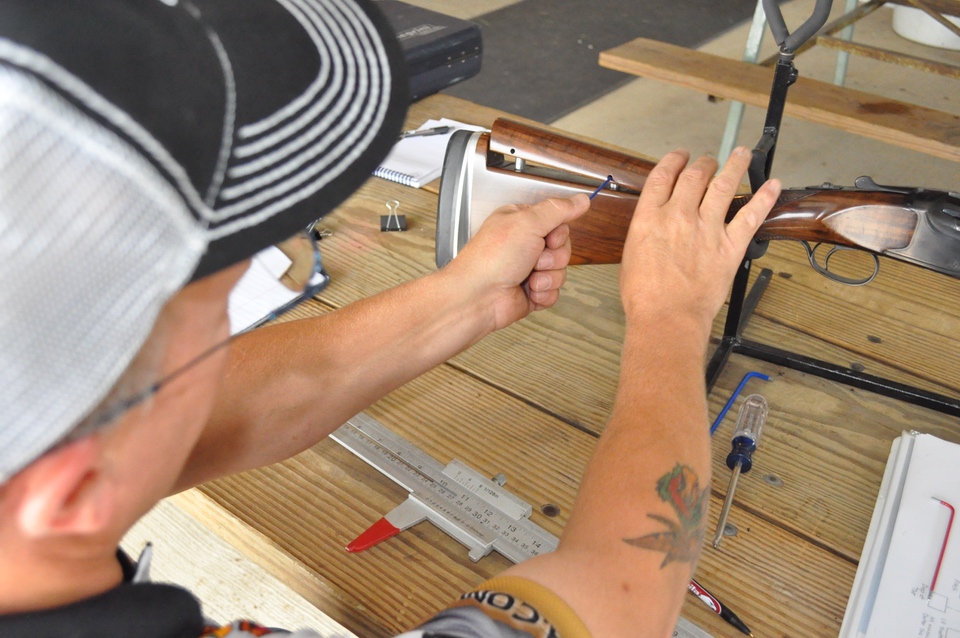 Dave Miller adjusting the comb for my custom shotgun.